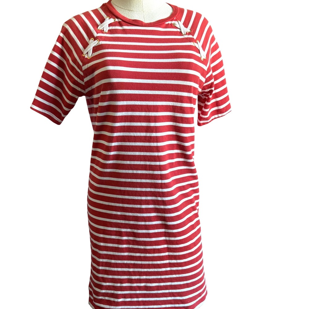 Lauren‎ Ralph Lauren Red White Striped T Shirt Dress Sz small Cotton fisherman